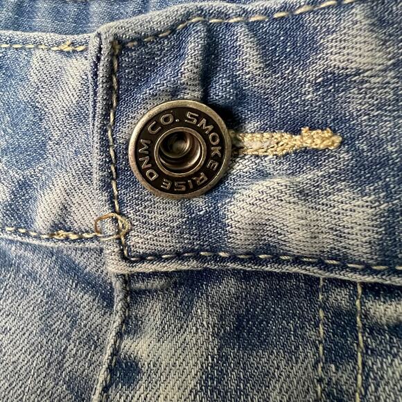 Smoke Rise Jeans Mens Size 38x32 Distressed Ripped Light Wash Slim Fit Denim - Picture 8 of 13